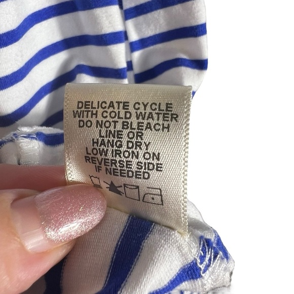 Good Luck Gem Open Back Tie Blue White Stripe Sleeveless Tank, Small - Picture 8 of 8